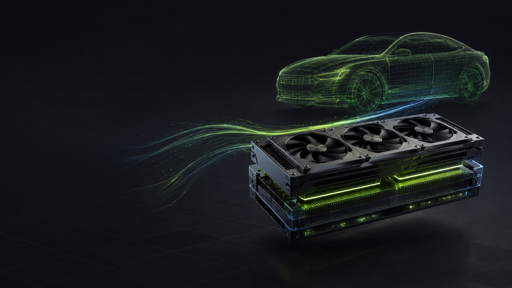 Vehicle wireframe connected to GPU compute hardware